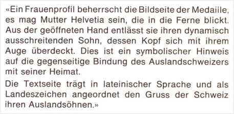 Medaille Auslandschweizer, Auszug Prospekt
